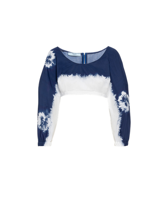 Prada Printed Poplin Crop Top Azul Marino | 3876-CVBIQ