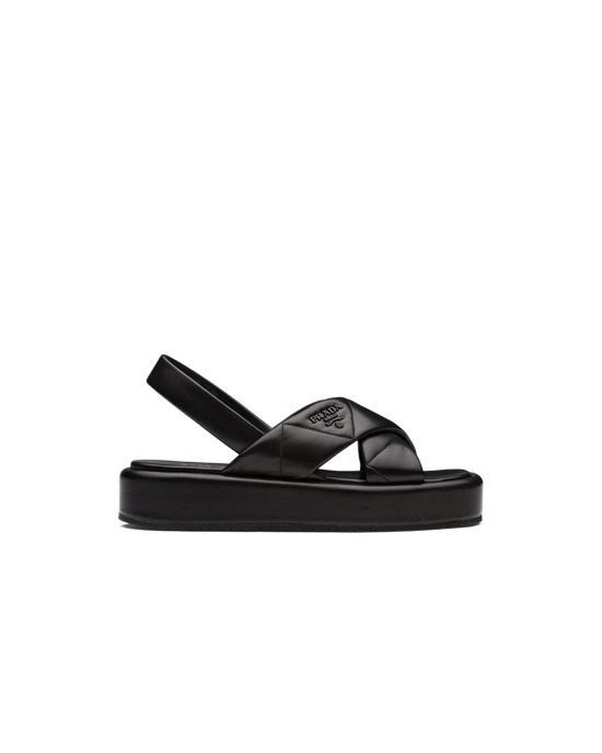 Prada Quilted Nappa Cuero Flatform Sandals Negros | 9072-OVHQR