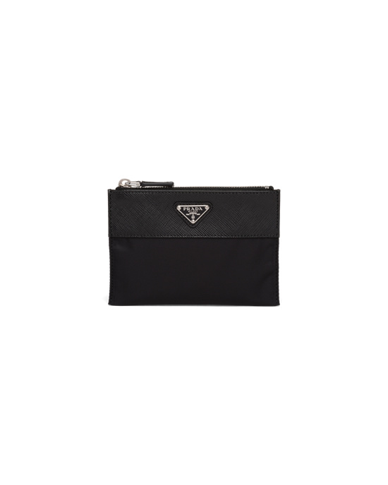 Prada Re-nylon And Saffiano Cuero Pouch Wallet Negros | 6894-BJDXR