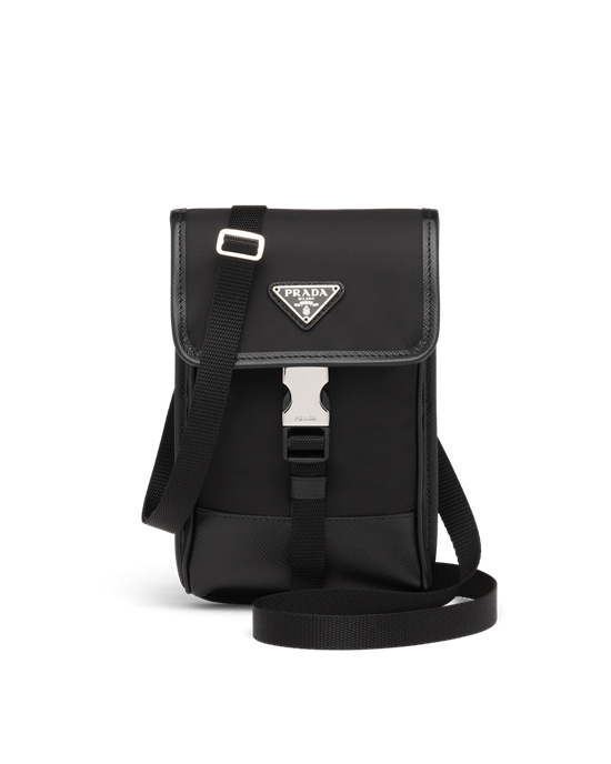Prada Re-nylon And Saffiano Cuero Smartphone Case Negros | 0829-WKQMH