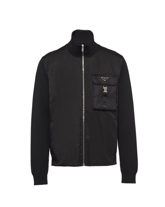 Prada Re-nylon Gabardine And Wool Cardigan Negros | 3098-ILHKV