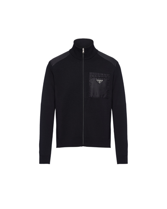 Prada Re-nylon Gabardine And Wool Knit Cardigan Negros | 2680-GSLMZ