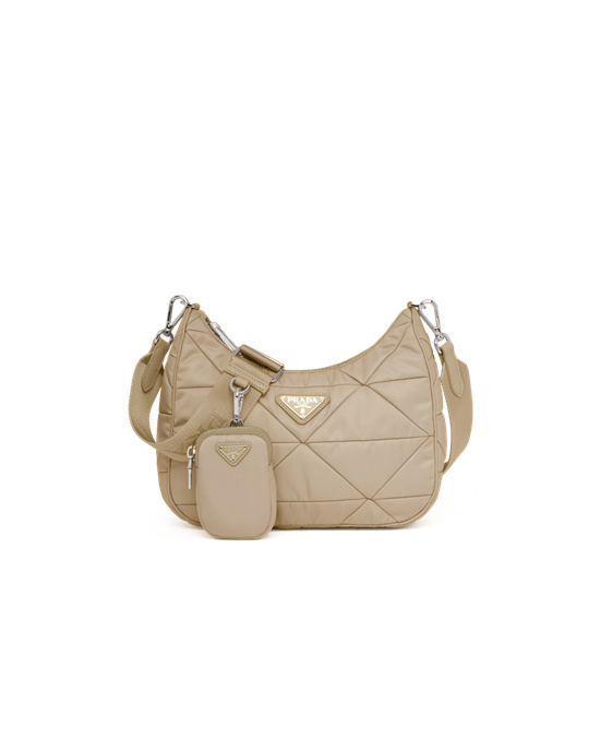 Prada Re-nylon Padded Hobo Bag Beige | 0197-HKSBN