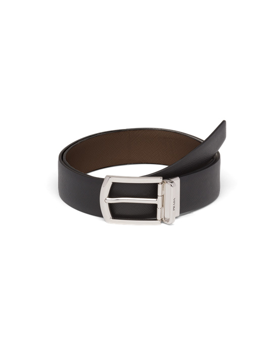 Prada Reversible Saffiano Cuero Belt Negros | 6284-OVPGM