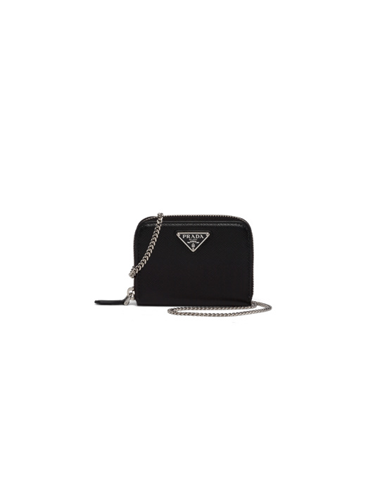 Prada Saffiano Cuero Card Holder Negros | 1692-MZOJC