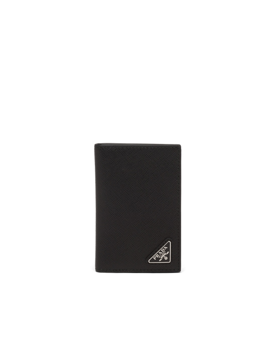 Prada Saffiano Cuero Card Holder Negros | 5479-ELSVC