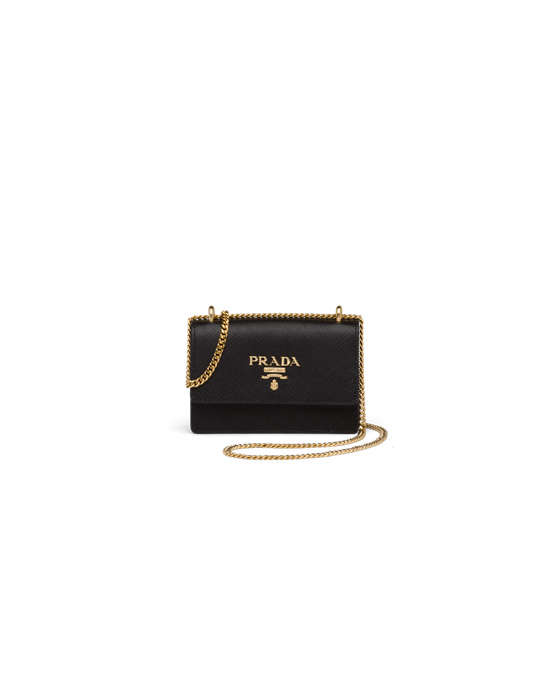 Prada Saffiano Cuero Card Holder With Shoulder Correa Negros | 9032-KTZEJ