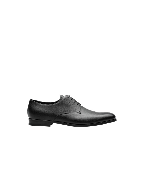 Prada Saffiano Cuero Derby Shoes Negros | 2097-RCYJN