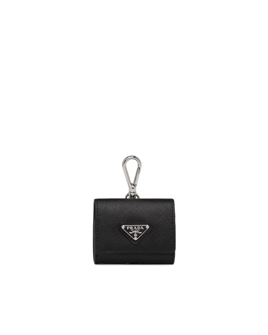 Prada Saffiano Cuero Headphone Case Negros | 0369-UERHG