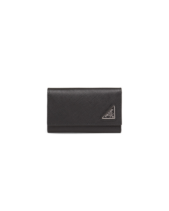 Prada Saffiano Cuero Key Case Negros | 0921-ZYUPW