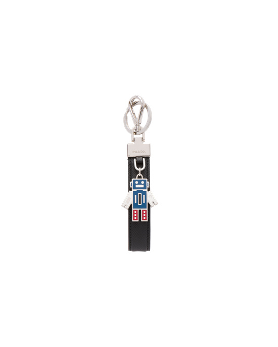 Prada Saffiano Cuero Keychain Negros | 2139-MVSWU