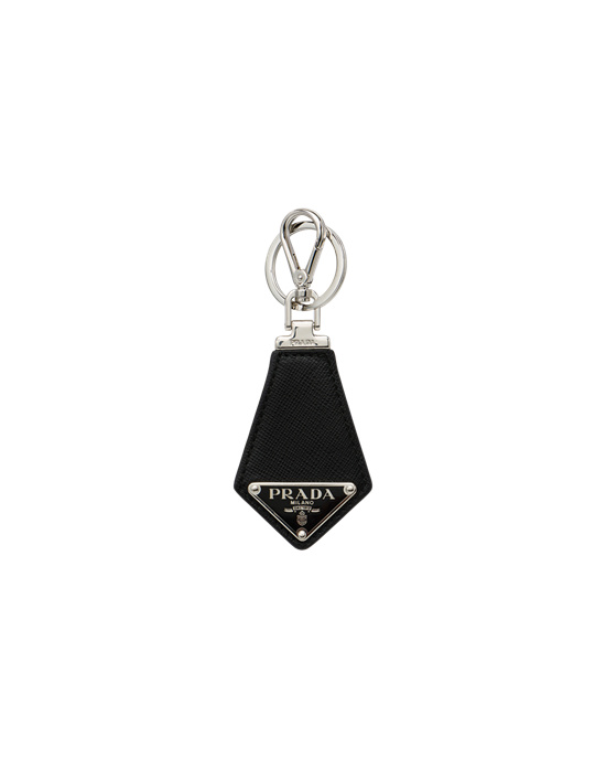 Prada Saffiano Cuero Keychain Negros | 8924-FHELO