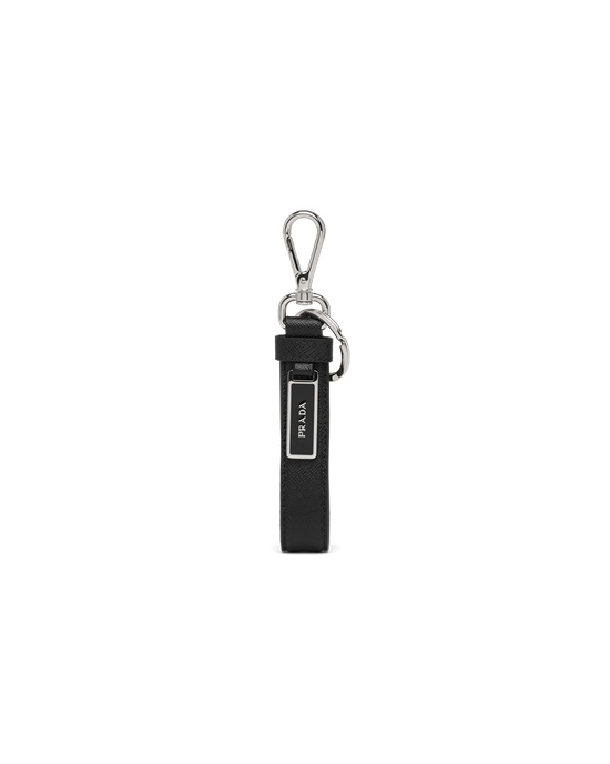 Prada Saffiano Cuero Keychain Negros | 9780-HRSPX
