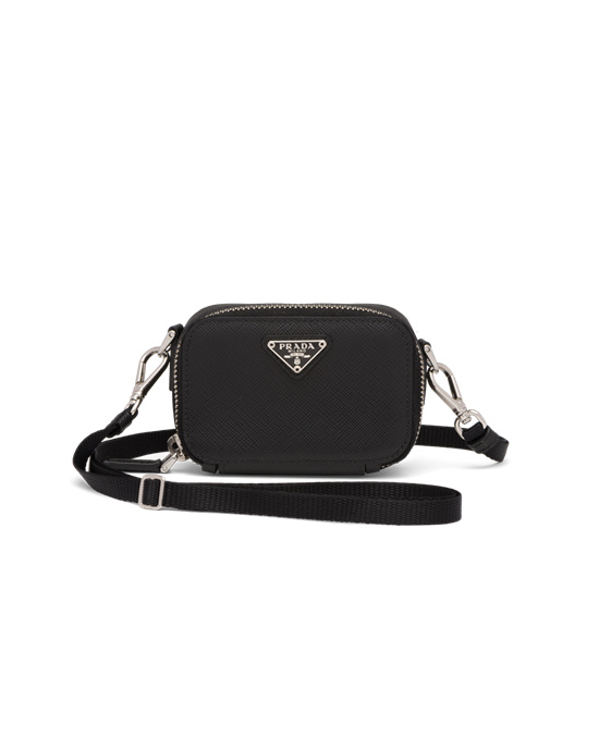 Prada Saffiano Cuero Mini Pouch Negros | 6291-IHSVC