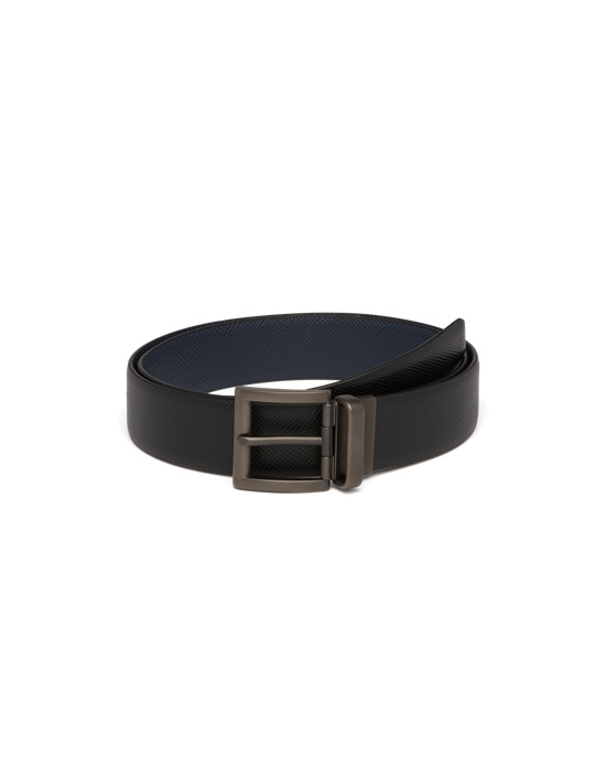 Prada Saffiano Cuero Reversible Belt Negros Azules | 3670-NJSRM