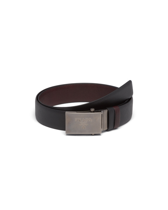 Prada Saffiano Cuero Reversible Belt Negros Cafes Marrom | 6218-WDHVA