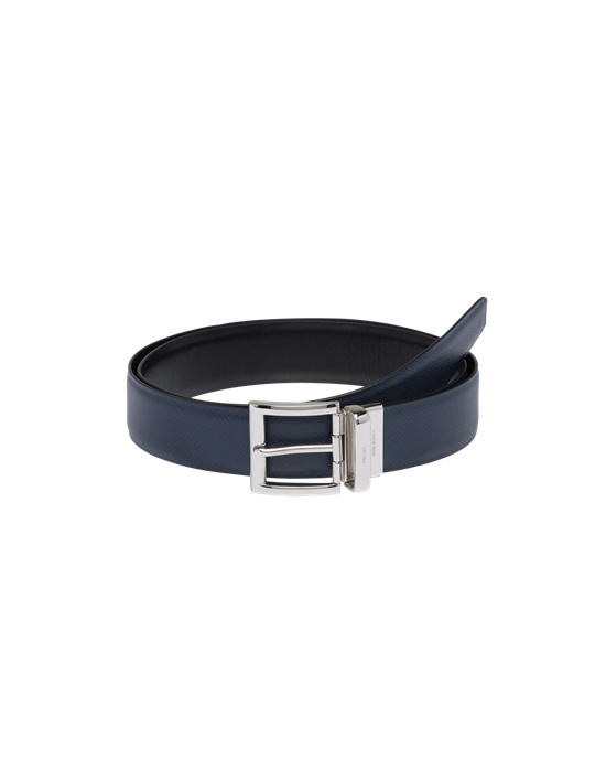Prada Saffiano Cuero Reversible Belt Negros Azules | 9074-RQDWT