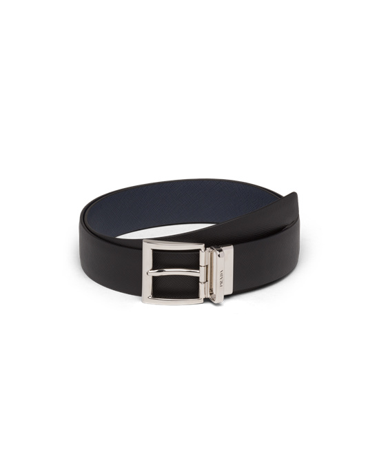 Prada Saffiano Cuero Reversible Belt Negros Azules | 9587-QTJAR
