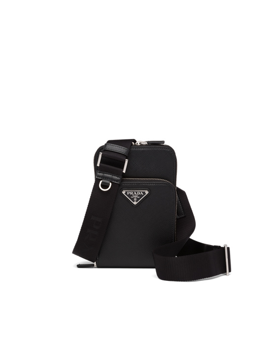 Prada Saffiano Cuero Smartphone Case Negros | 0789-EHUMZ