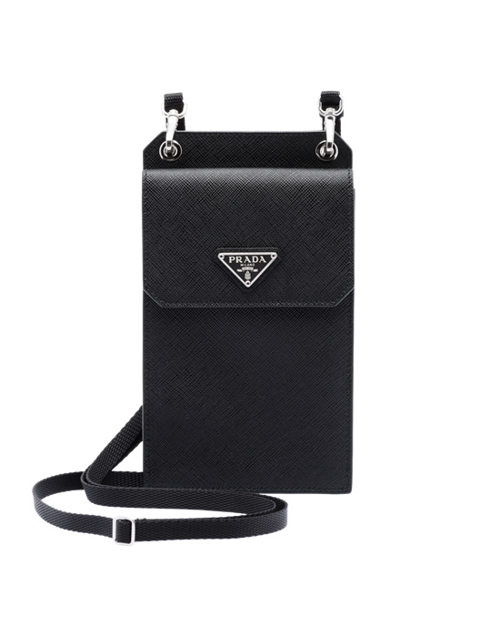 Prada Saffiano Cuero Smartphone Case Negros | 1935-OVXIG