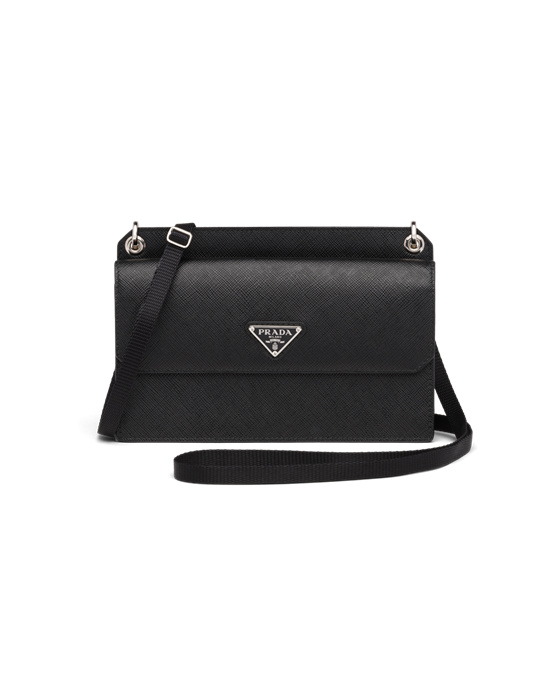 Prada Saffiano Cuero Smartphone Case Negros | 6837-SZDHM
