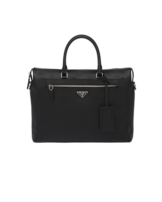 Prada Saffiano Cuero Tote Bag Negros | 0592-WXULJ