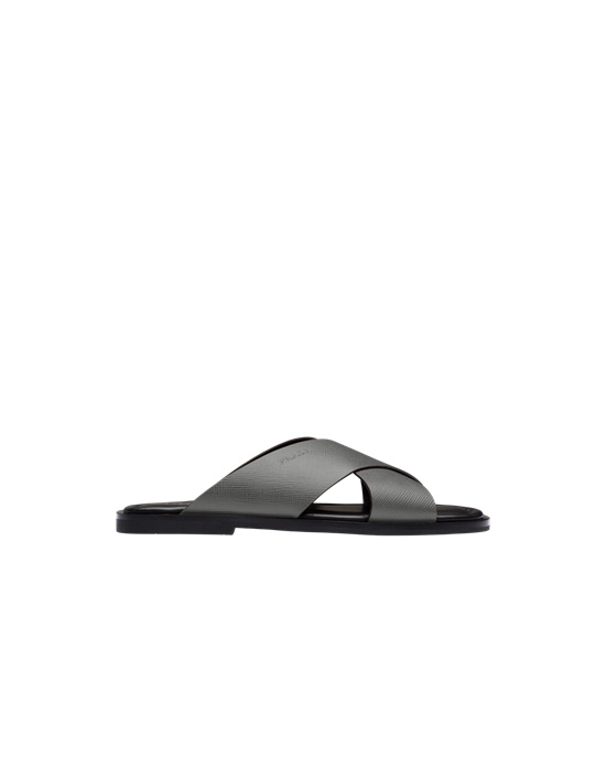 Prada Saffiano Cuir Cuero Sandals Marble Gray | 0625-EITLU