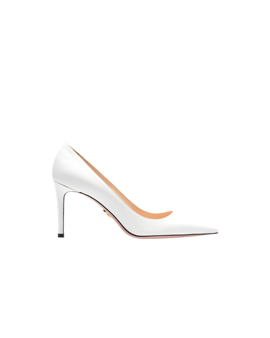 Prada Saffiano Textured Charol Cuero Pumps Blancos | 3520-OMQYE