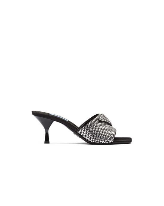 Prada Satin Tacón Sandals With Crystals Crystal | 1567-DICKM