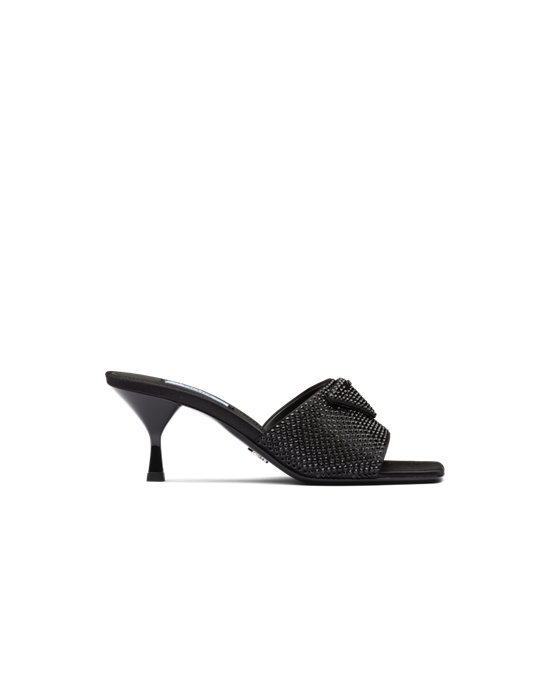 Prada Satin Tacón Sandals With Crystals Negros | 5026-POVEC