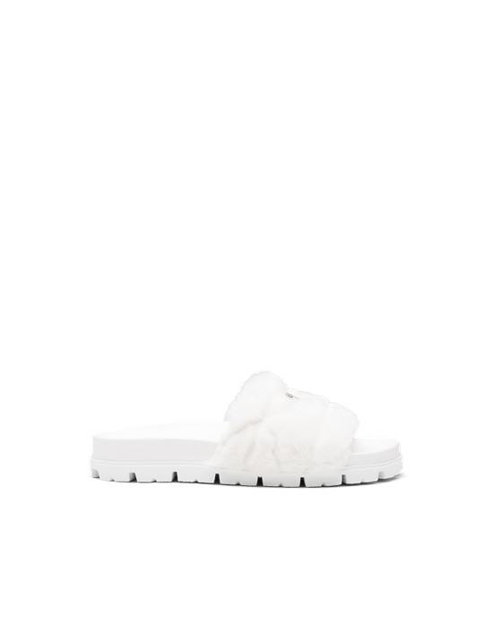 Prada Shearling Slides Blancos | 0762-PHCNY