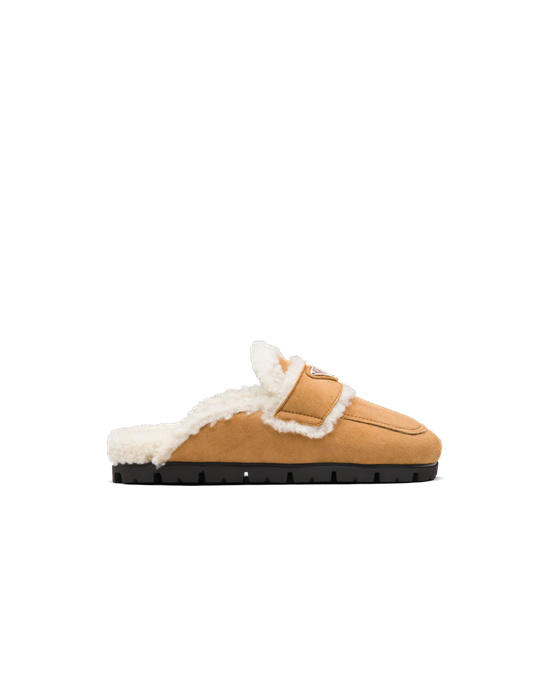 Prada Shearling Slippers Cognac | 7580-DLIZO