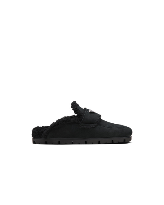 Prada Shearling Slippers Negros | 9370-UNJOK