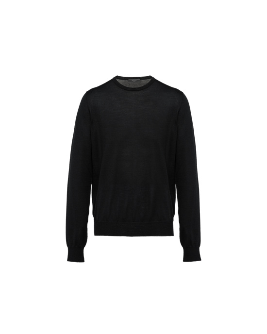 Prada Soft Cashmere Crew-neck Sueter Negros | 5739-EDZMH