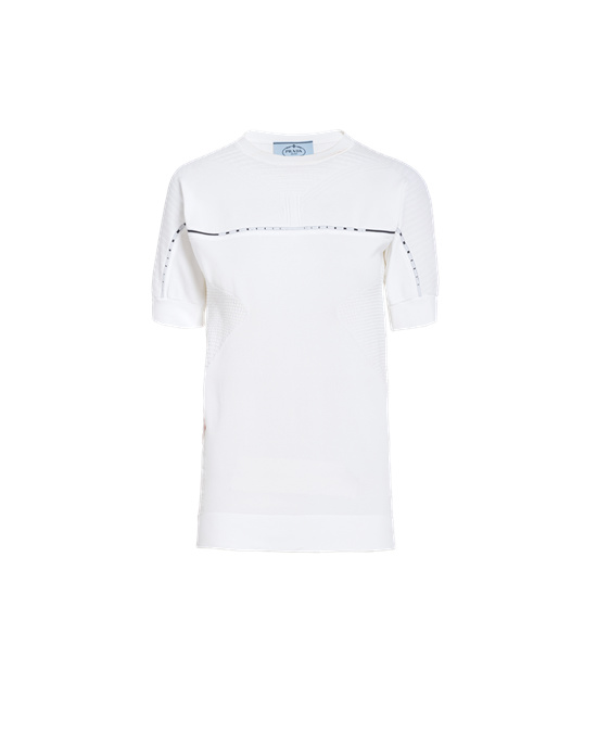 Prada Soft Rec Polyester Sueter Blancos Negros | 1896-HBYRE