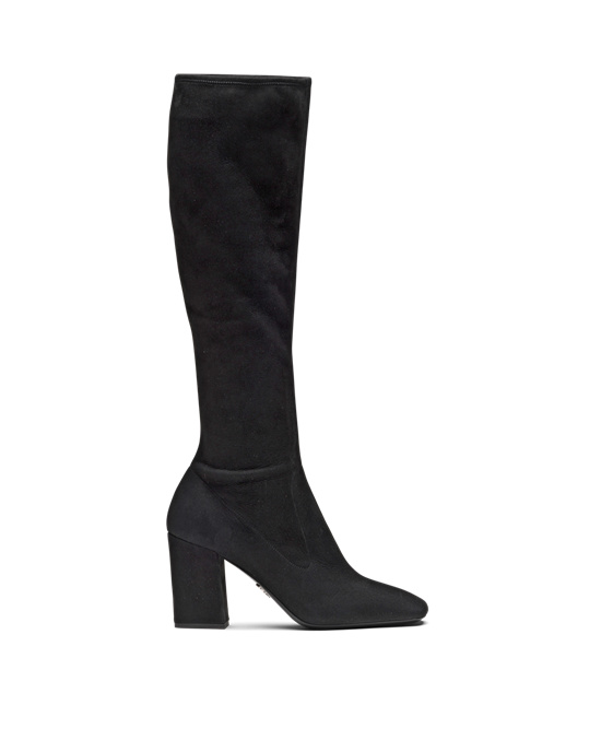 Prada Stretch Gamuza Boots Negros | 3569-LIEYX