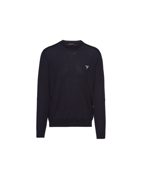 Prada Superfine Wool Crew-neck Sueter Azul Marino | 6435-USJXL