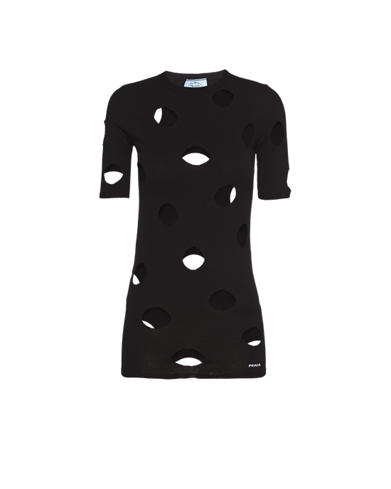 Prada Viscose Openwork Crew-neck Sueter Negros | 9618-XUEYF