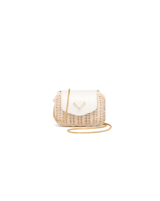Prada Wicker And Cuero Mini-pouch Blancos | 7048-ULJST