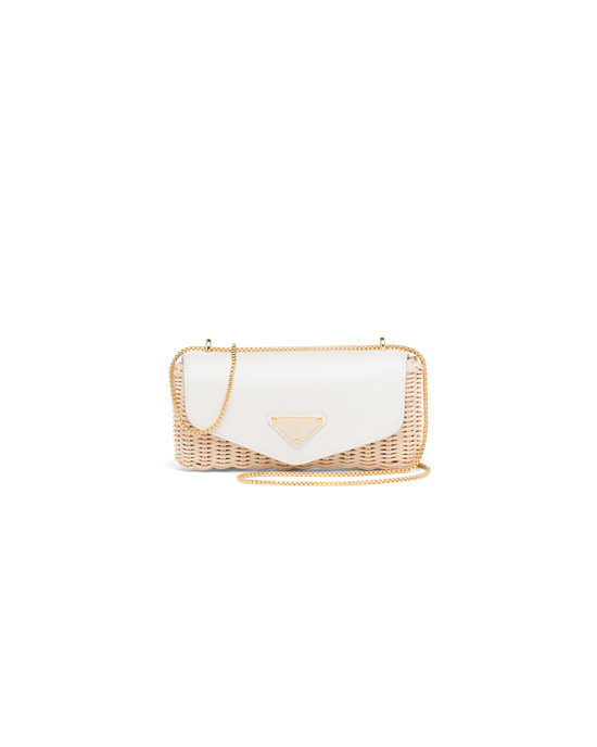 Prada Wicker And Cuero Mini-pouch Blancos | 7643-RLWQA