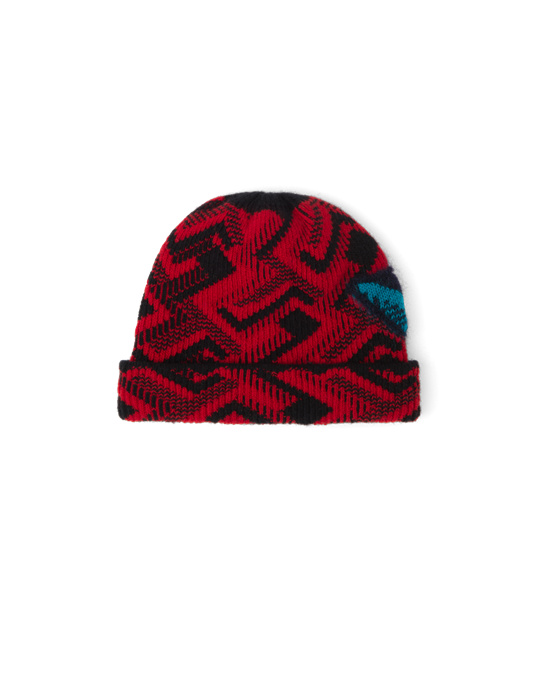 Prada Wool And Cashmere Jacquard Beanie Negros Rojos | 6501-ZVBRN