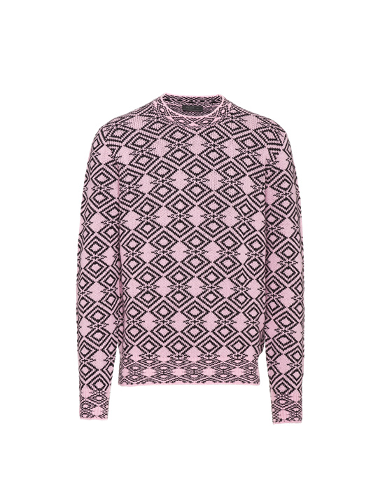 Prada Wool And Cashmere Jacquard Crew-neck Sueter Rosas Negros | 3597-QWURZ