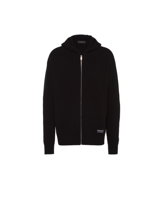 Prada Wool And Cashmere Knit Hoodie Negros | 7850-SZIQH