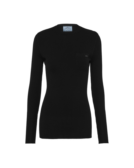 Prada Wool And Silk Crew-neck Sueter Negros | 7869-ZCQVH