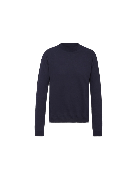 Prada Worsted Wool Turtleneck Sueter Azul Marino | 3718-JCSIP