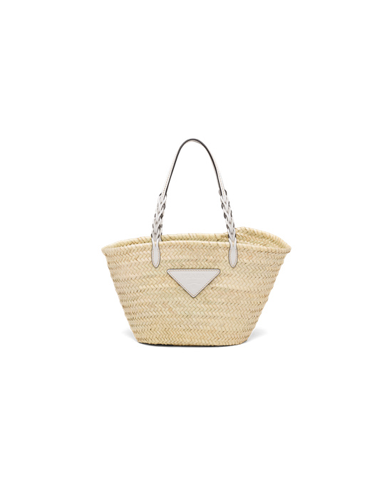 Prada Woven Palm And Cuero Tote Blancos | 4602-FNTOK